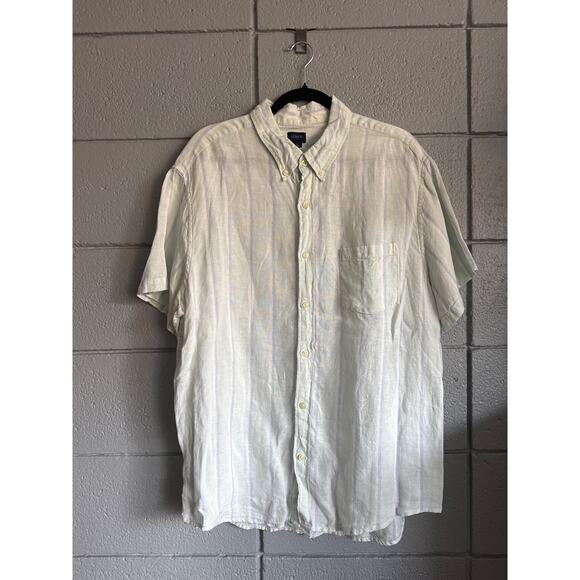 Men's J.Crew Retro Striped Linen Button Down Short Sleeve Shirt Bohemian size XL - Picture 1 of 4